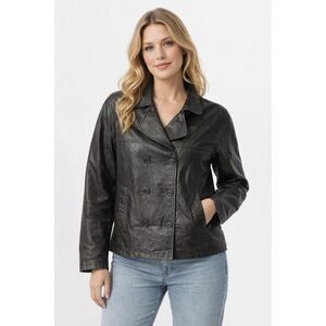 Santa Fe Leather Jacket womens Sz 8 Silver metallic button front retro y2k biker